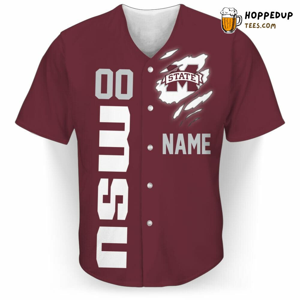 NCAA Mississippi State Bulldogs Custom Name Maroon Baseball Jersey Unisex Shirt