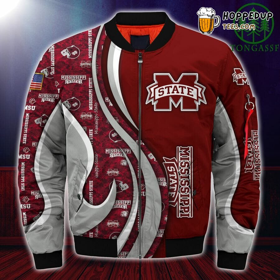 NCAA Mississippi State Bulldogs Custom Number Maroon Grey Bomber Jacket