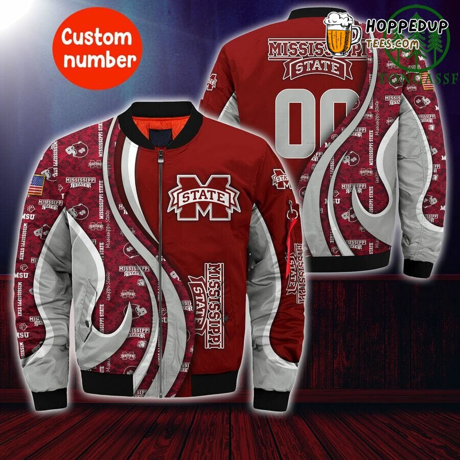 NCAA Mississippi State Bulldogs Custom Number Maroon Grey Bomber Jacket NCAA Mississippi State Bulldogs Custom Number Maroon Grey Bomber Jacket