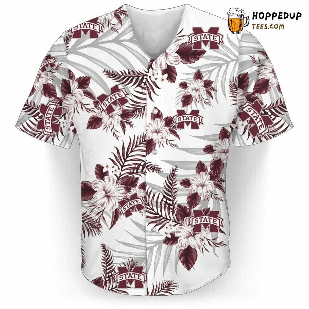 NCAA Mississippi State Bulldogs White Flowers Baseball Jersey Unisex Shirt