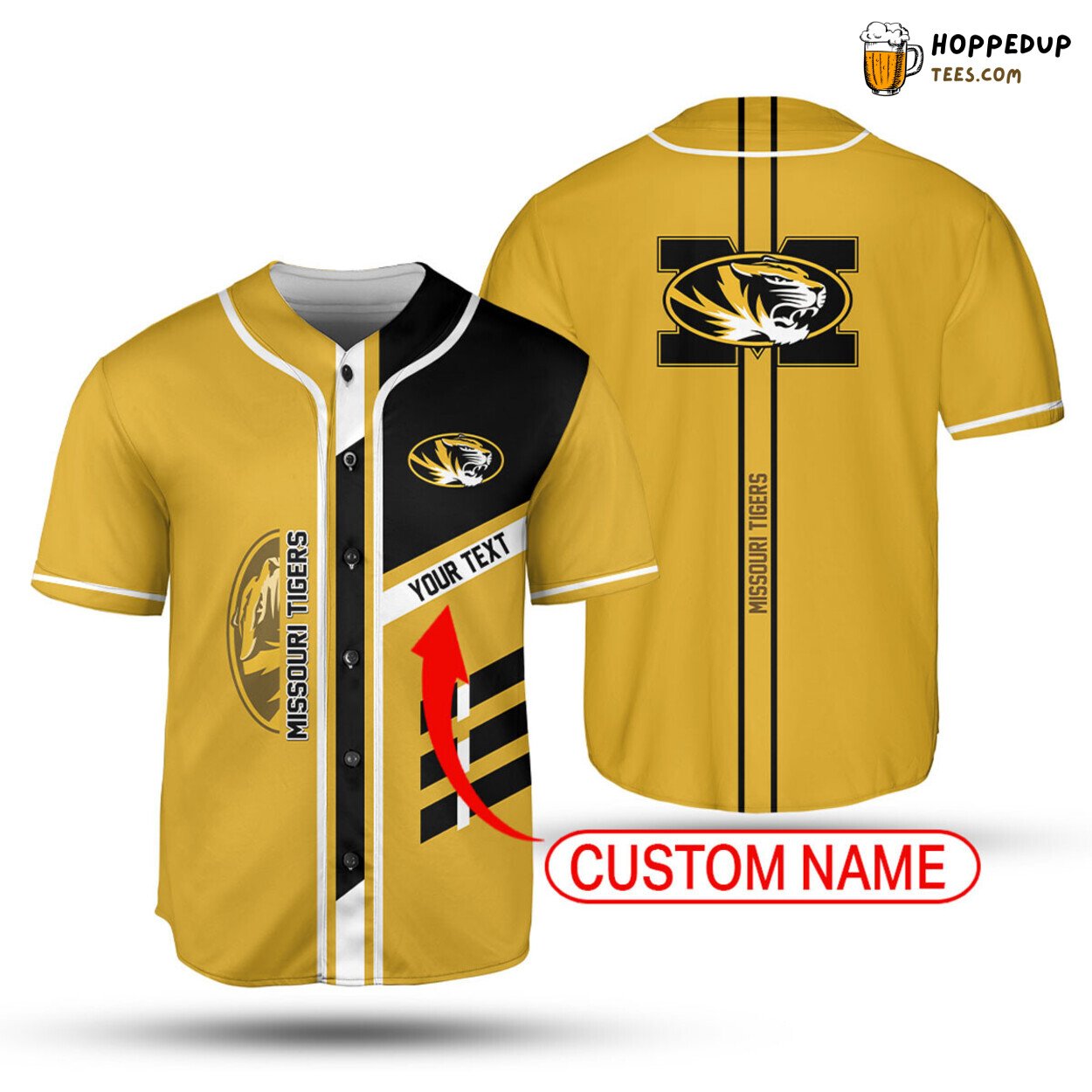 NCAA Missouri Tigers Custom Text Gold Black Baseball Jersey Unisex Shirt