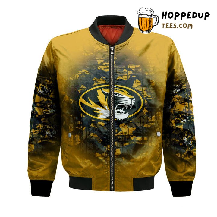 NCAA Missouri Tigers Custom Text Number Gold Black Bomber Jacket NCAA Missouri Tigers Custom Text Number Gold Black Bomber Jacket