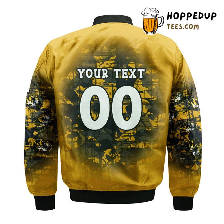 NCAA Missouri Tigers Custom Text Number Gold Black Bomber Jacket