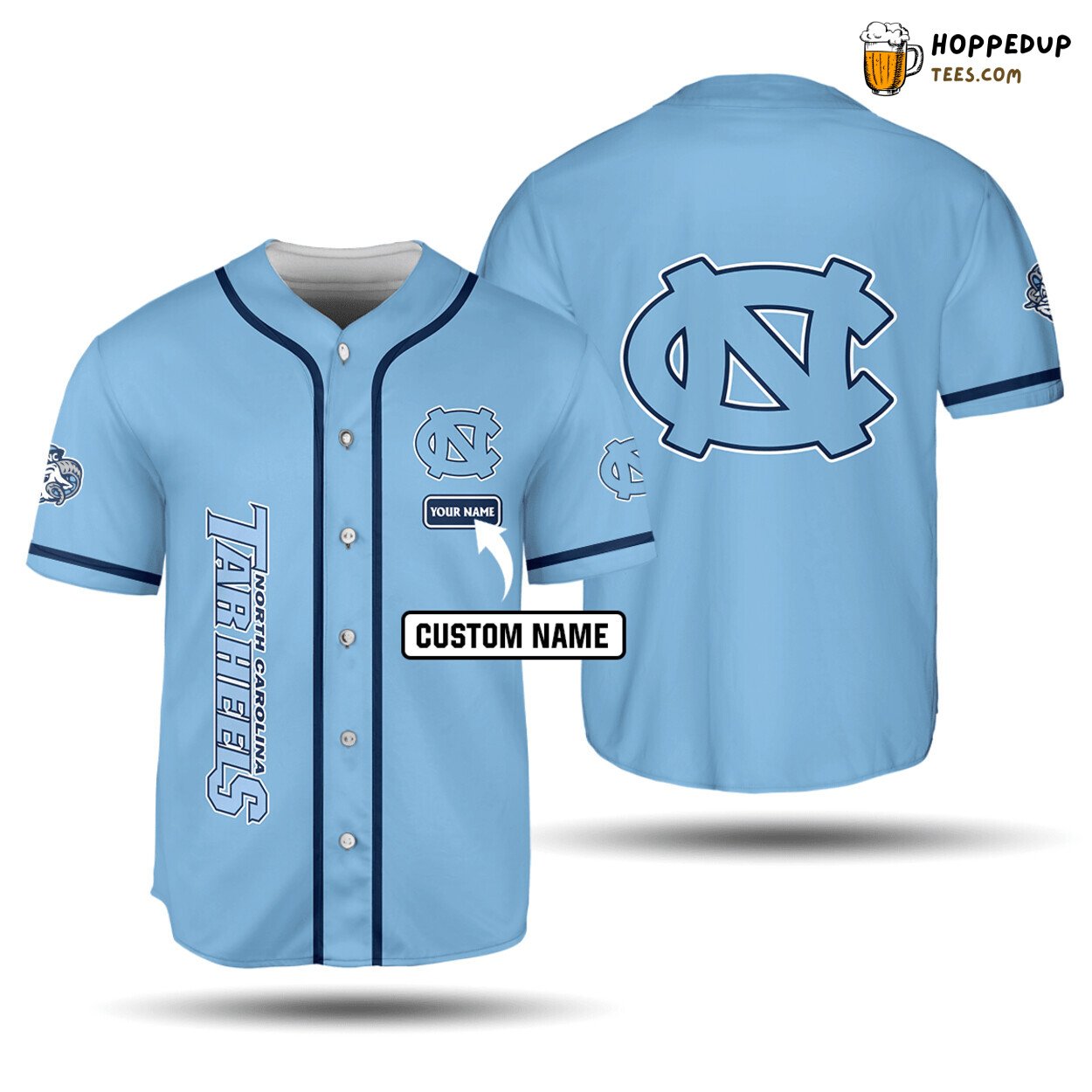 NCAA North Carolina Tar Heels Custom Name Blue Baseball Jersey Unisex Shirt