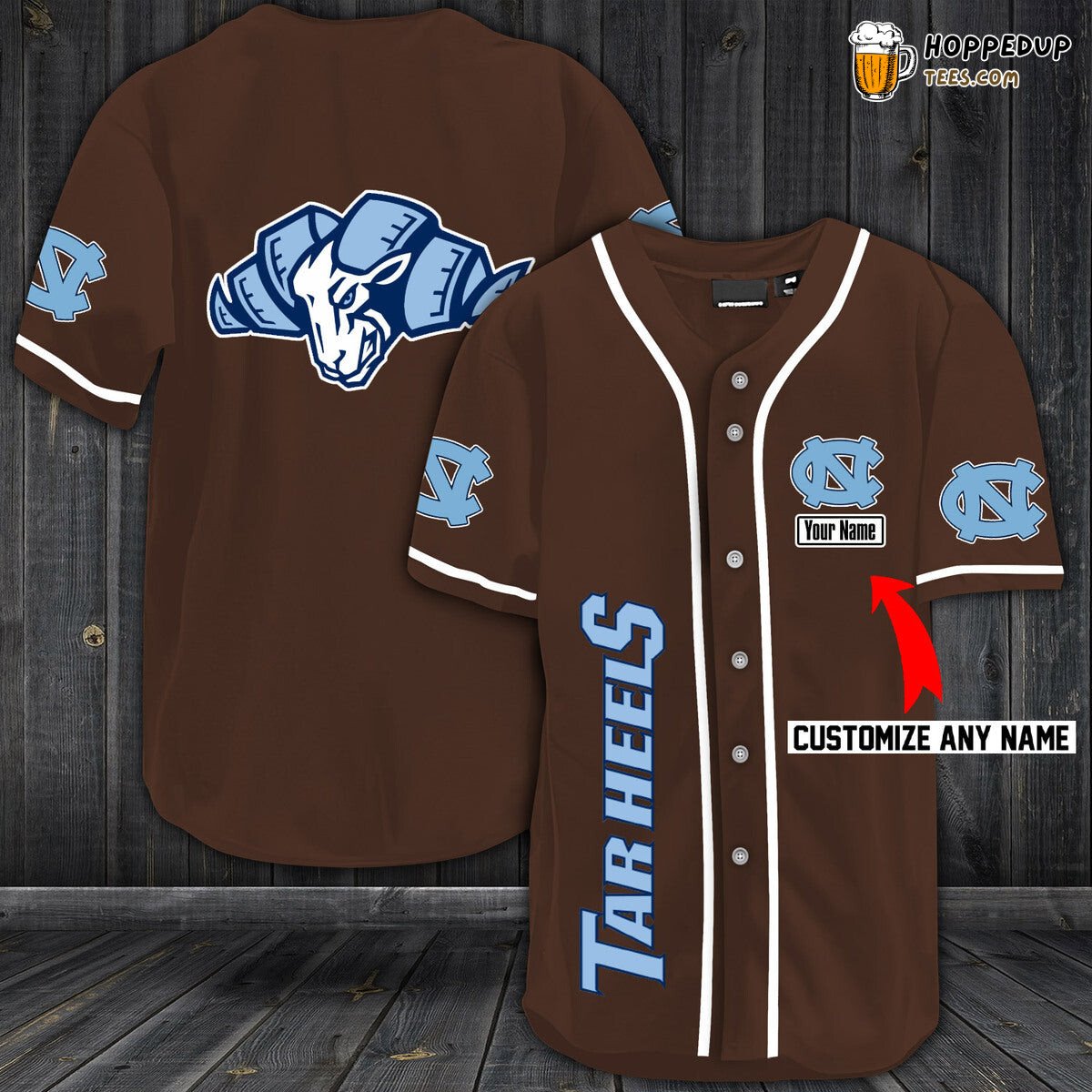 NCAA North Carolina Tar Heels Custom Name Brown Baseball Jersey Unisex Shirt