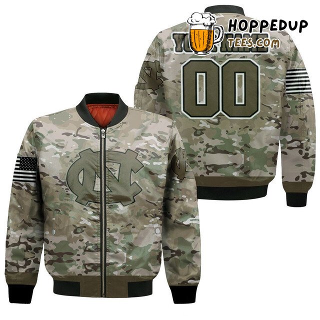 NCAA North Carolina Tar Heels Custom Name Number Camo Bomber Jacket
