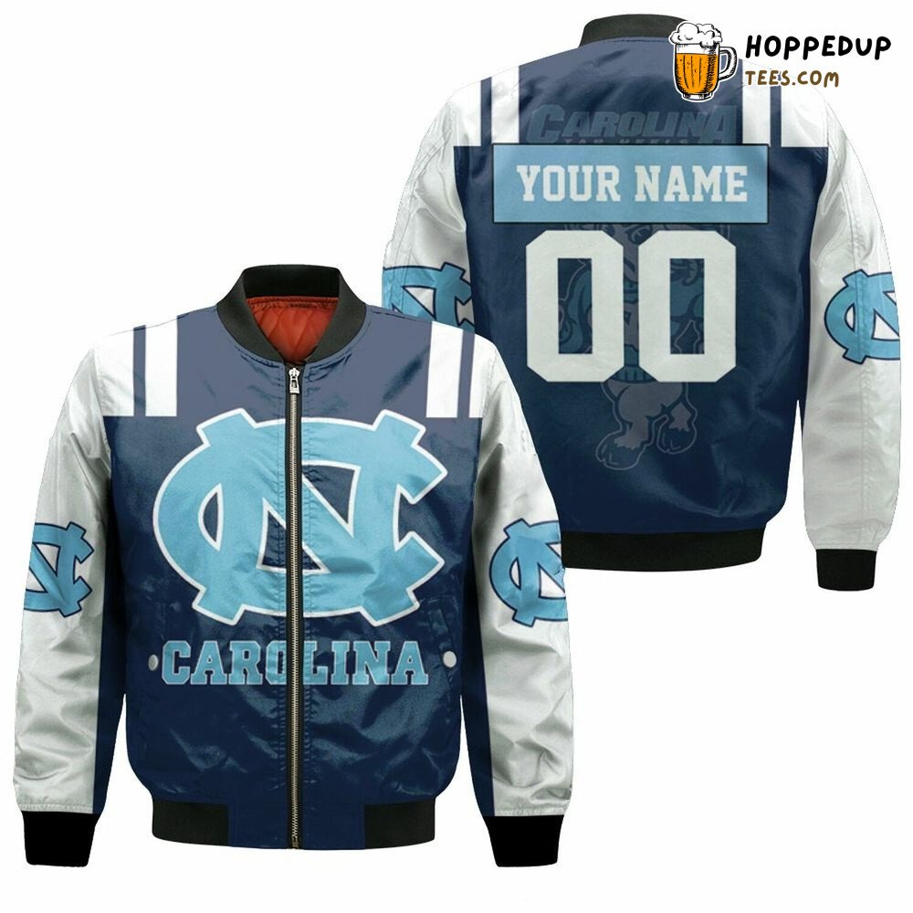 NCAA North Carolina Tar Heels Custom Name Number Dark Blue Bomber Jacket