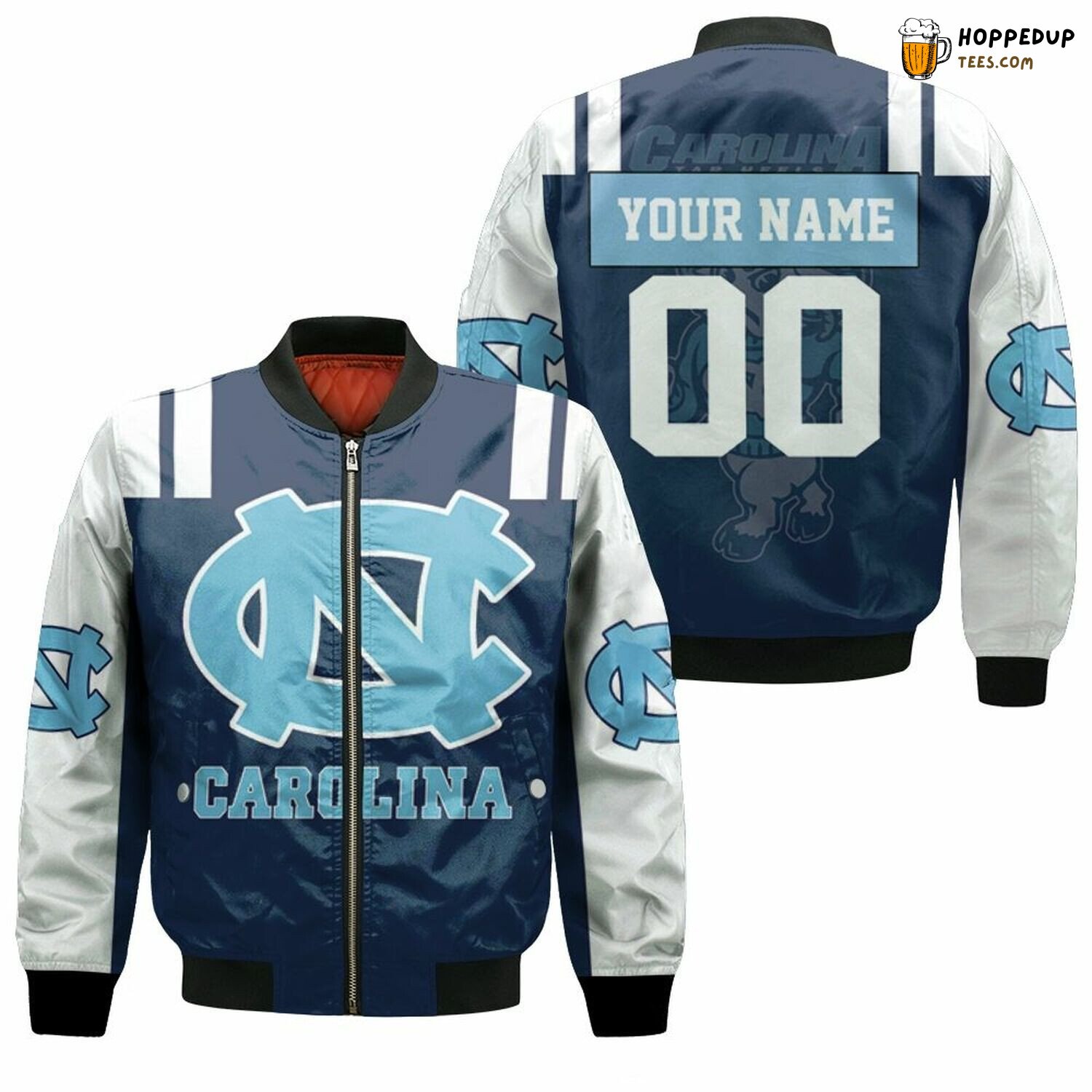 NCAA North Carolina Tar Heels Custom Name Number Dark Blue Bomber Jacket