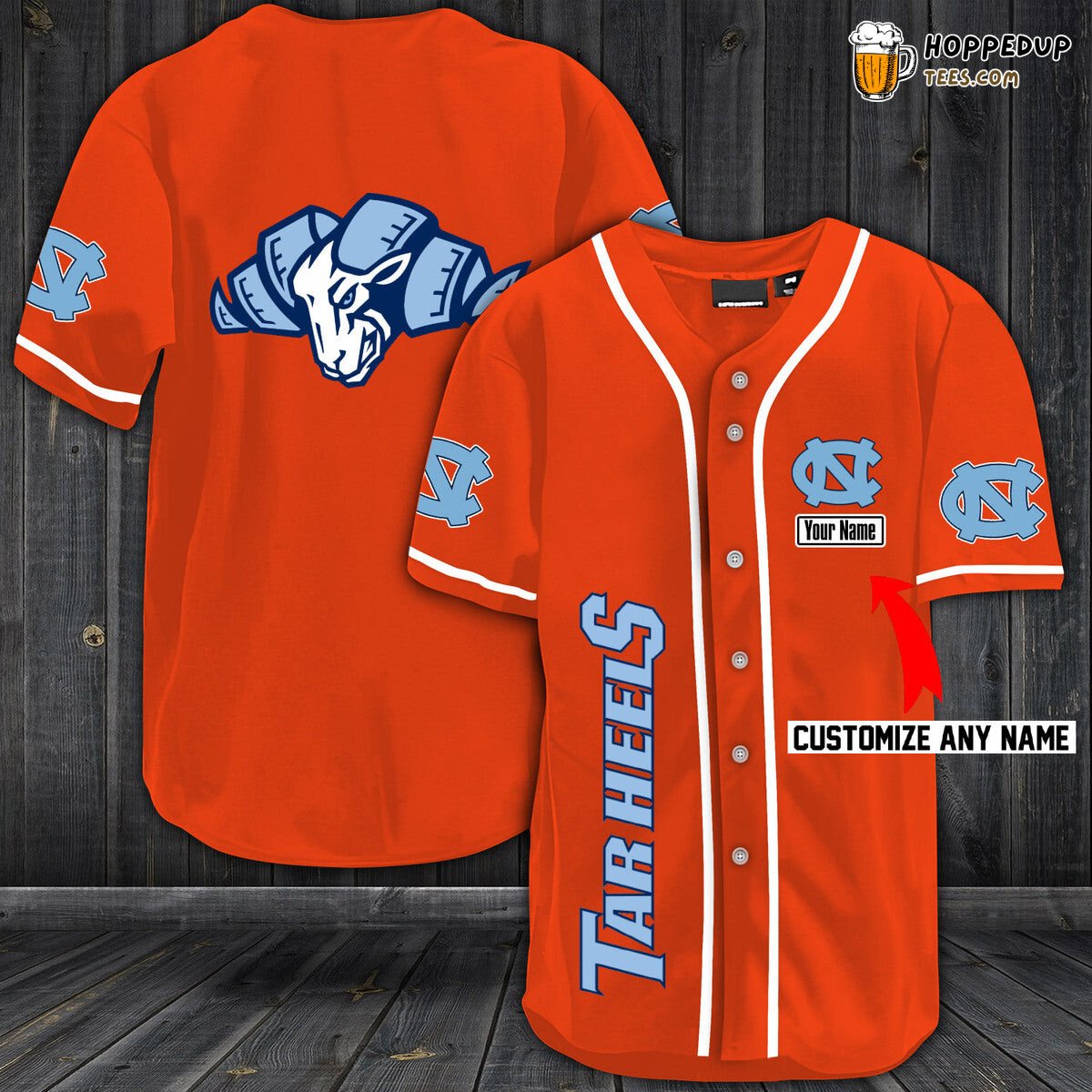 NCAA North Carolina Tar Heels Custom Name Orange Baseball Jersey Unisex Shirt