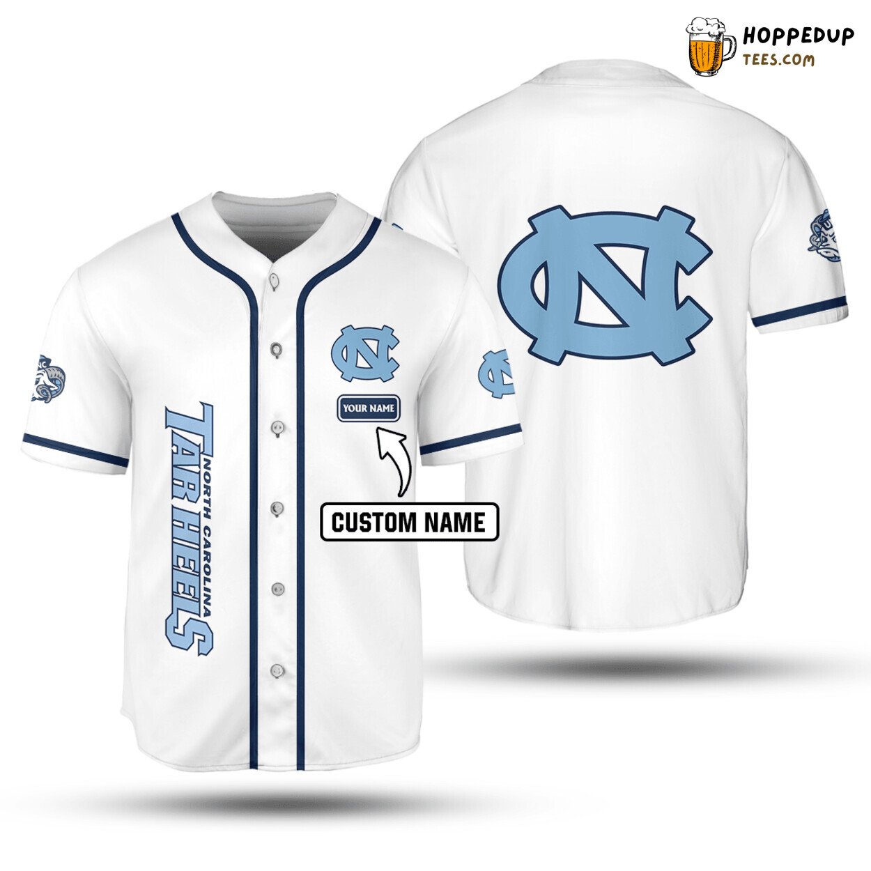 NCAA North Carolina Tar Heels Custom Name White Baseball Jersey Unisex Shirt