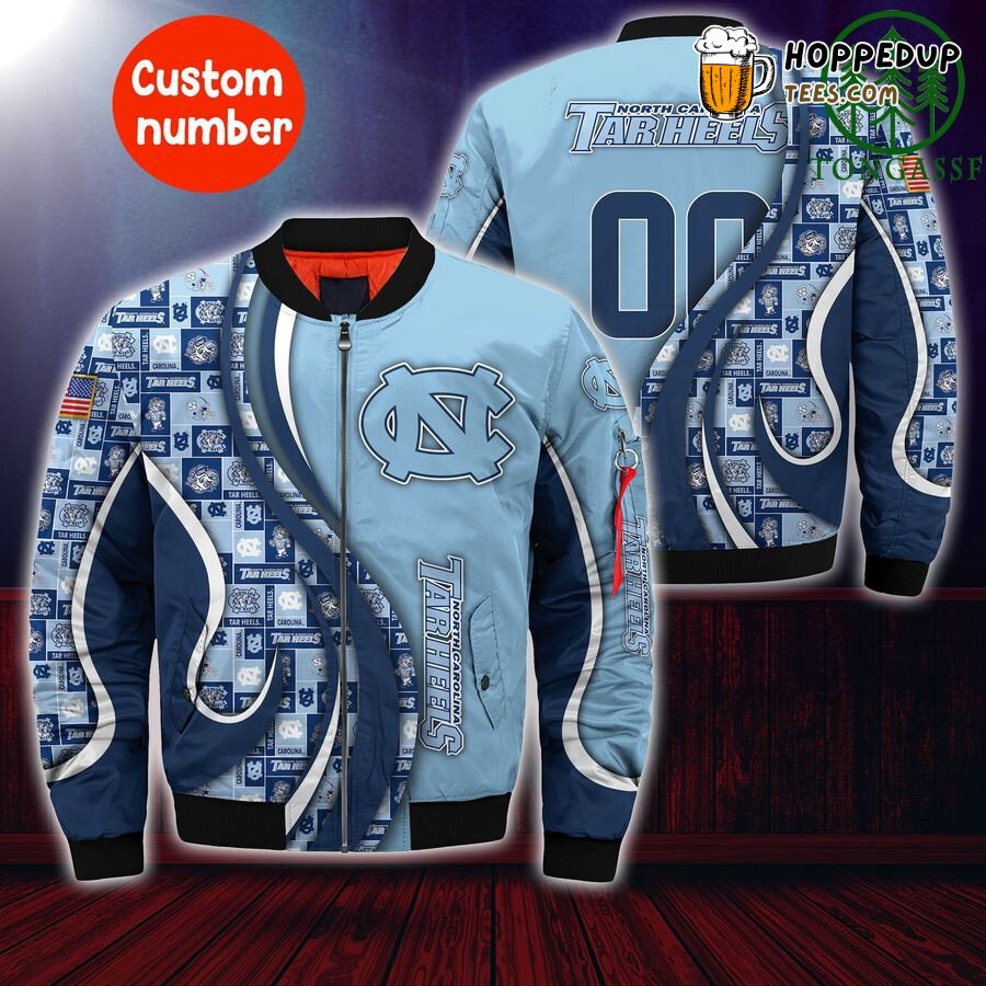 NCAA North Carolina Tar Heels Custom Number Blue Bomber Jacket NCAA North Carolina Tar Heels Custom Number Blue Bomber Jacket