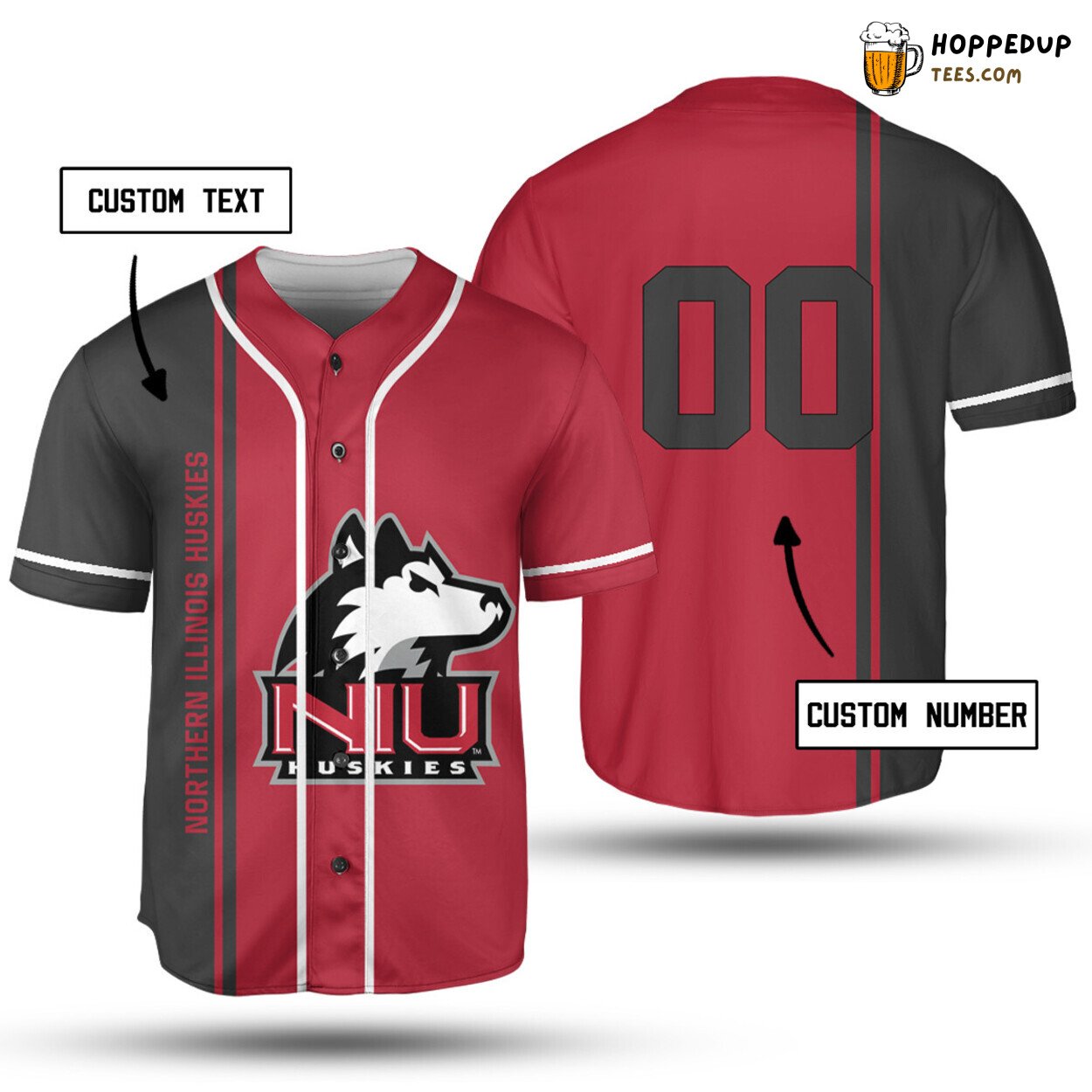 NCAA Northern Illinois Huskies Custom Text Number Red Black Baseball Jersey Unisex Shirt