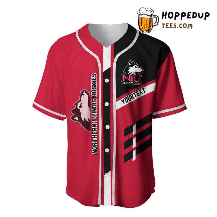 NCAA Northern Illinois Huskies Custom Text Red Black Baseball Jersey Unisex Shirt