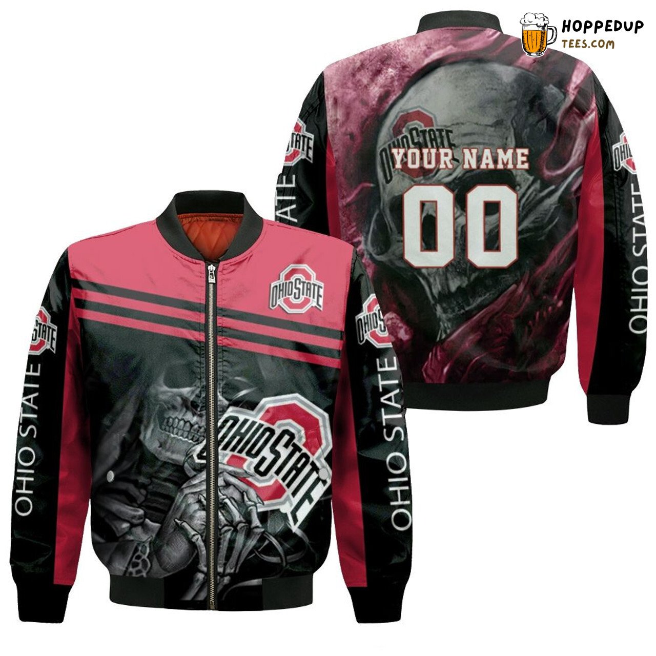 NCAA Ohio State Buckeyes Custom Name Number Maiden Skull Bomber Jacket