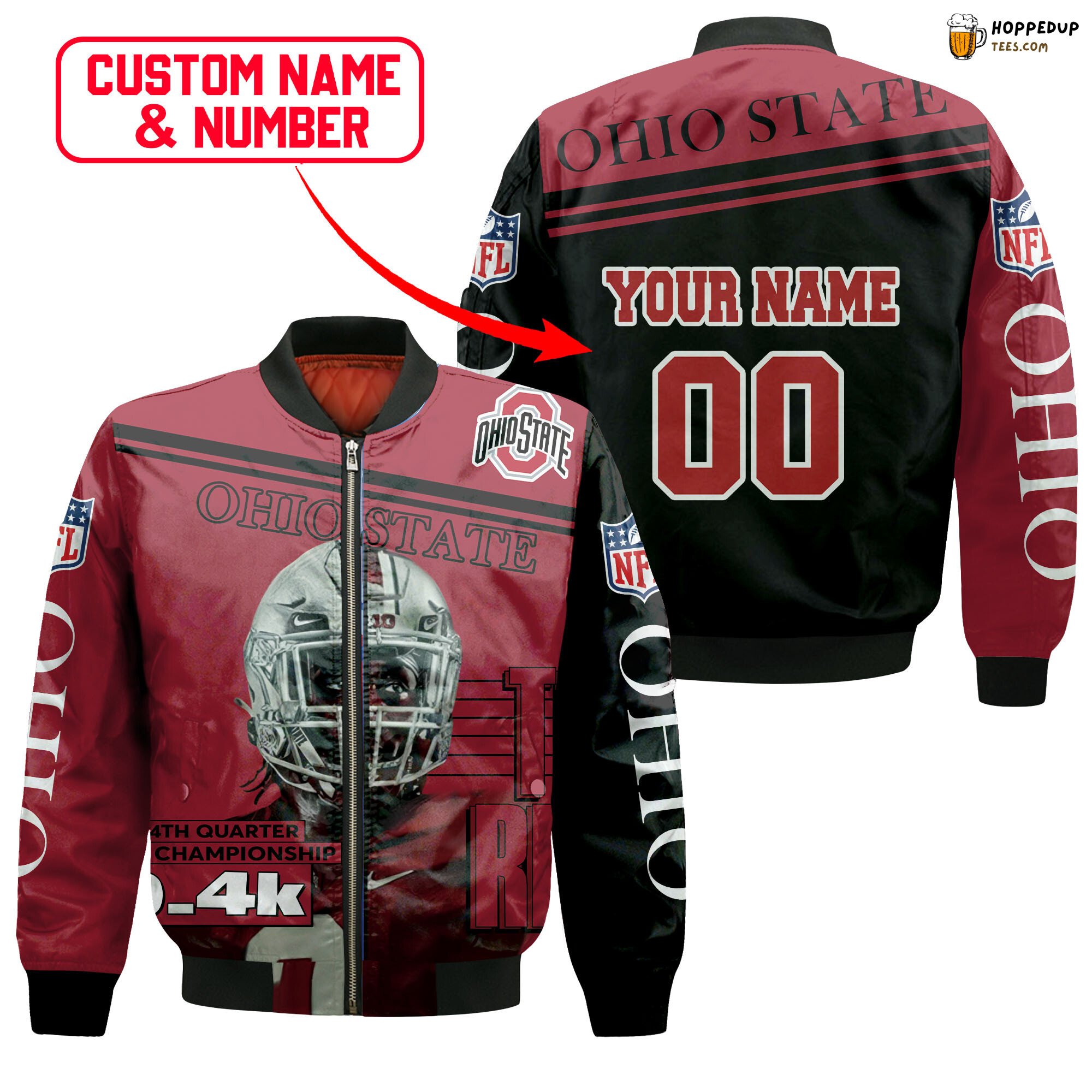 NCAA Ohio State Buckeyes Custom Name Number Red Bomber Jacket