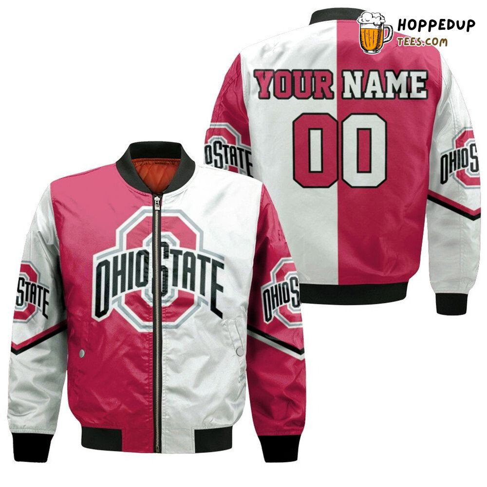NCAA Ohio State Buckeyes Custom Name Number Red White Bomber Jacket
