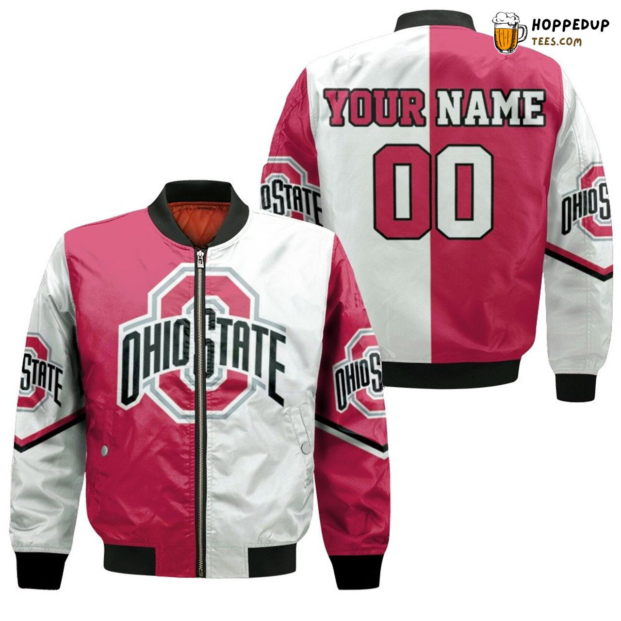 NCAA Ohio State Buckeyes Custom Name Number Red White Bomber Jacket