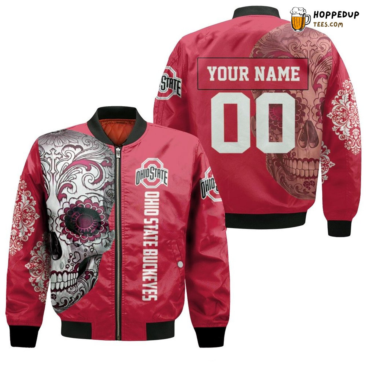 NCAA Ohio State Buckeyes Custom Name Number Sugar Skull Bomber Jacket