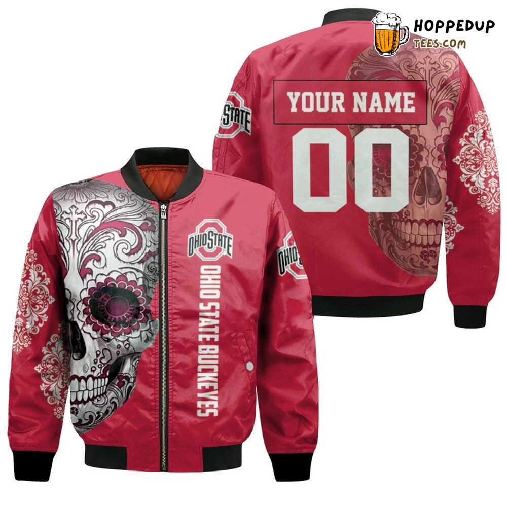 NCAA Ohio State Buckeyes Custom Name Number Sugar Skull Bomber Jacket