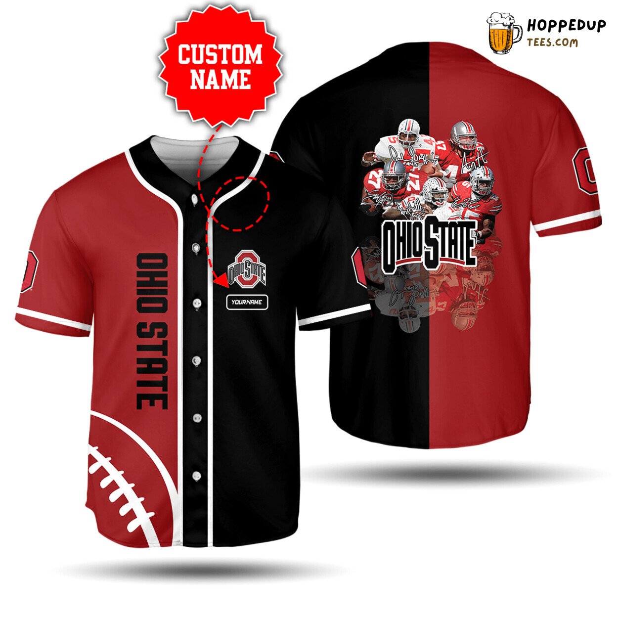 NCAA Ohio State Buckeyes Custom Name Red Black Baseball Jersey Unisex Shirt