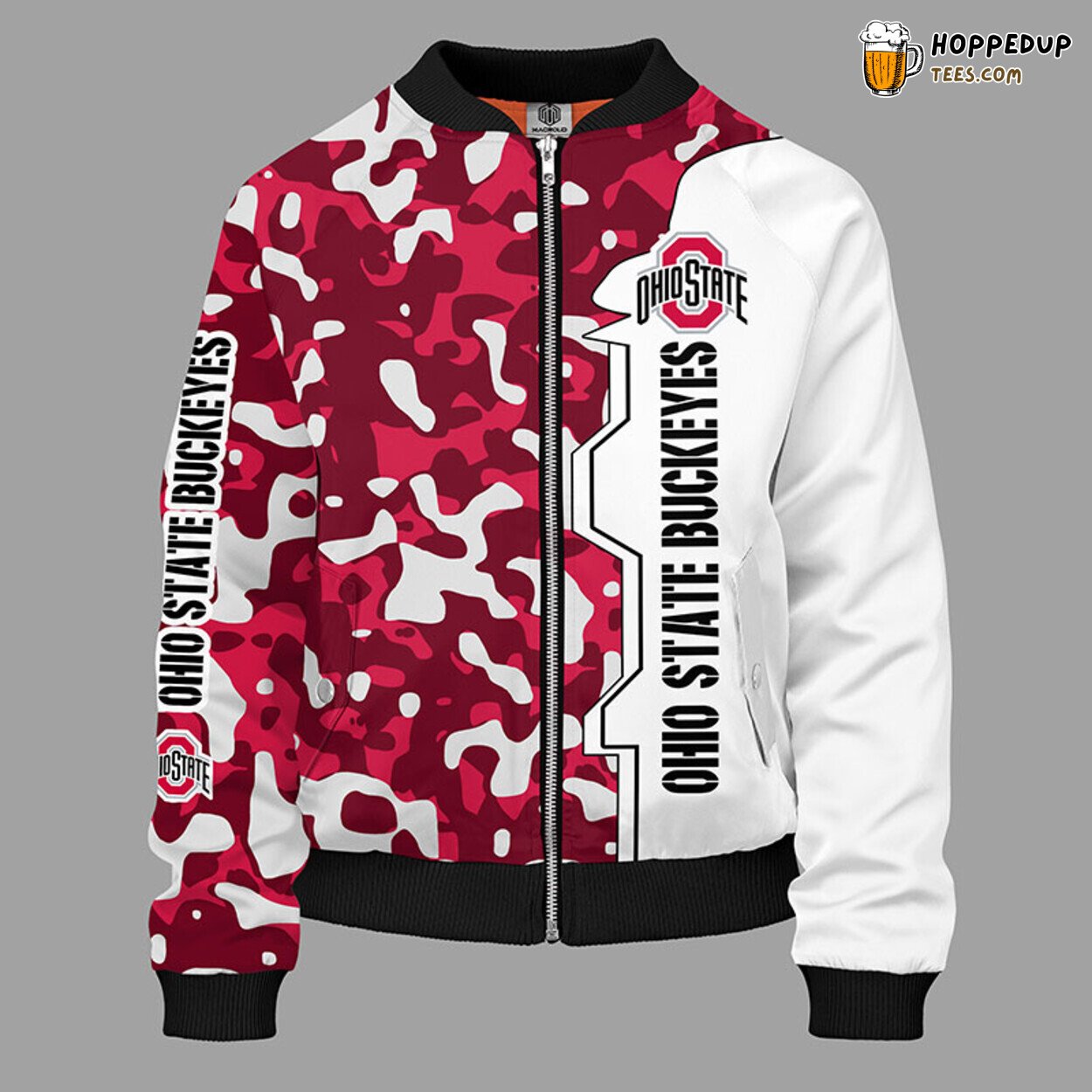 NCAA Ohio State Buckeyes Unique Camouflage Red Bomber Jacket Design