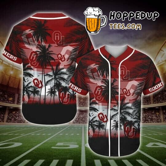 NCAA Oklahoma Sooners Crimson Coconut Tree Baseball Jersey Unisex Shirt NCAA Oklahoma Sooners Crimson Coconut Tree Baseball Jersey Unisex Shirt