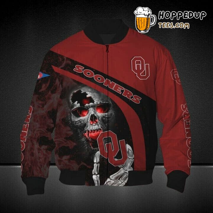 NCAA Oklahoma Sooners Skull Crimson Black Bomber Jacket