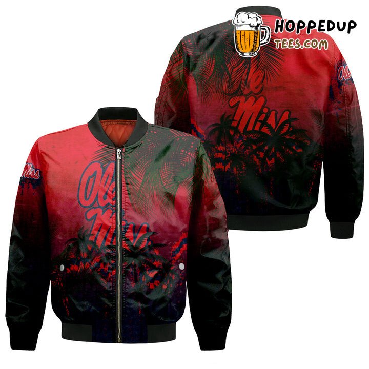 NCAA Ole Miss Rebels Coconut Tree Tropical Grunge Bomber Jacket