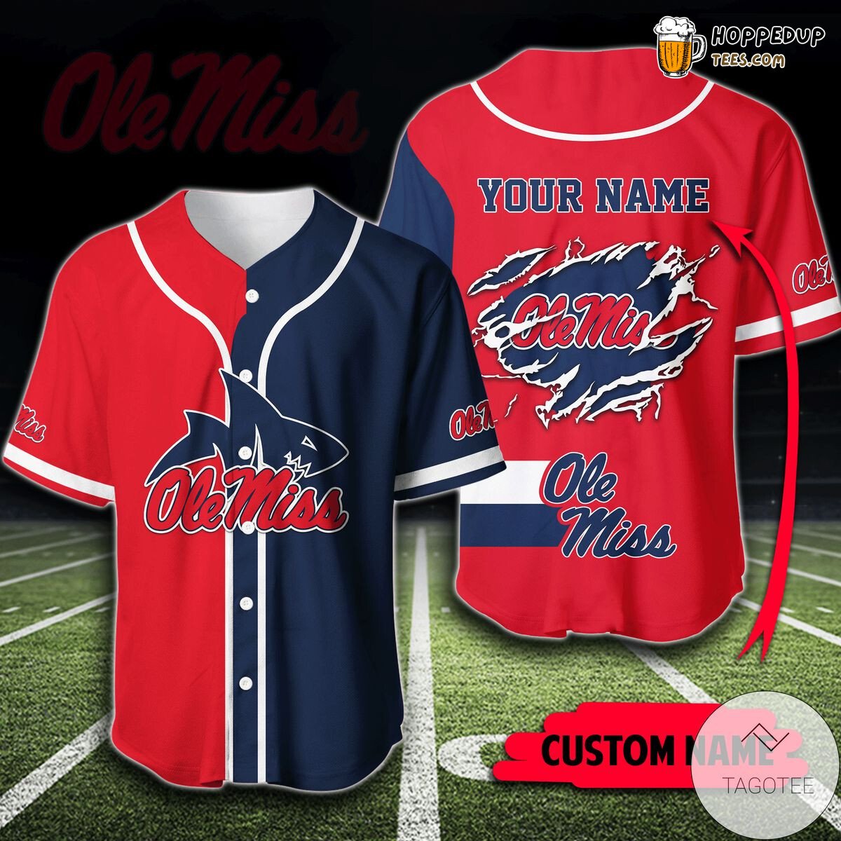 NCAA Ole Miss Rebels Custom Name Red Blue Scratch Baseball Jersey Unisex Shirt