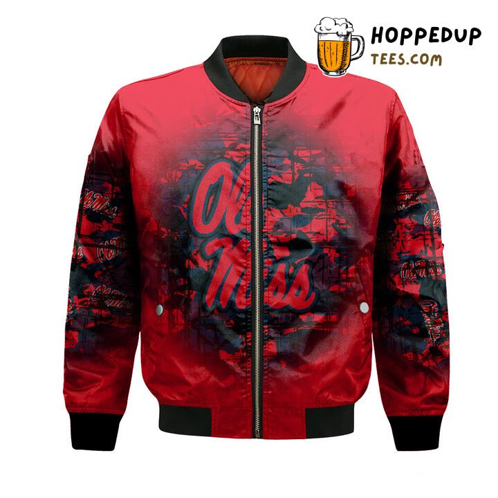 NCAA Ole Miss Rebels Custom Text Number Red Camouflage Bomber Jacket
