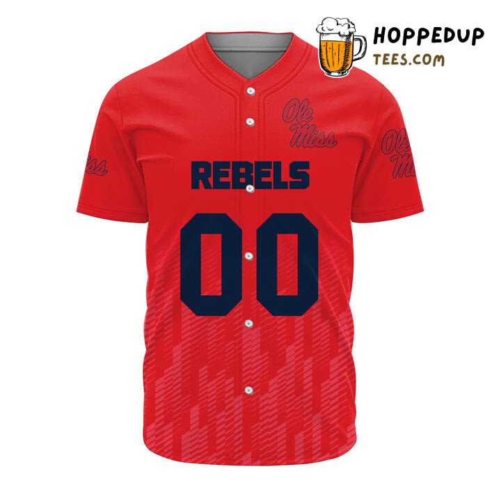 NCAA Ole Miss Rebels Custom Text Number Red Ombre Baseball Jersey Unisex Shirt