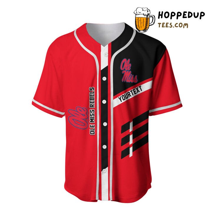 NCAA Ole Miss Rebels Custom Text Red Black Baseball Jersey Unisex Shirt NCAA Ole Miss Rebels Custom Text Red Black Baseball Jersey Unisex Shirt