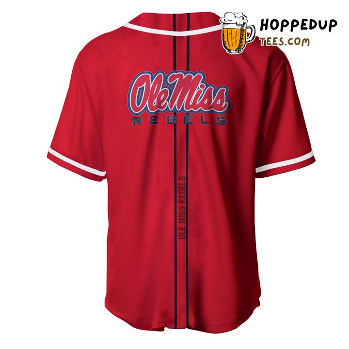 NCAA Ole Miss Rebels Custom Text Red Black Baseball Jersey Unisex Shirt