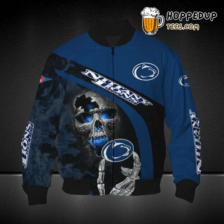 NCAA Penn State Nittany Lions Blue Black Skull Bomber Jacket