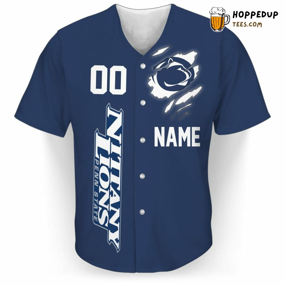NCAA Penn State Nittany Lions Custom Name Number Blue Baseball Jersey Unisex Shirt NCAA Penn State Nittany Lions Custom Name Number Blue Baseball Jersey Unisex Shirt