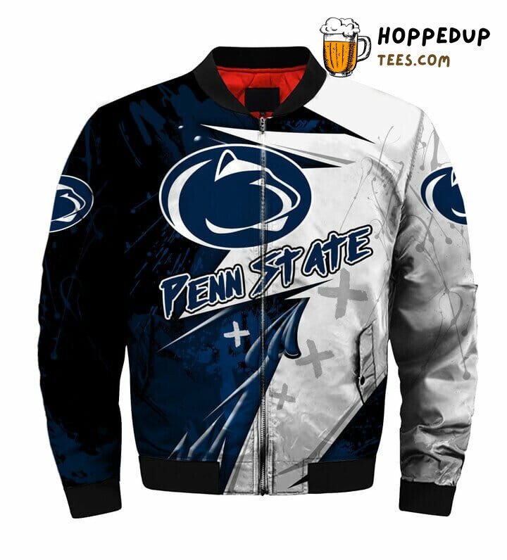 NCAA Penn State Nittany Lions True Blue White Bomber Jacket NCAA Penn State Nittany Lions True Blue White Bomber Jacket
