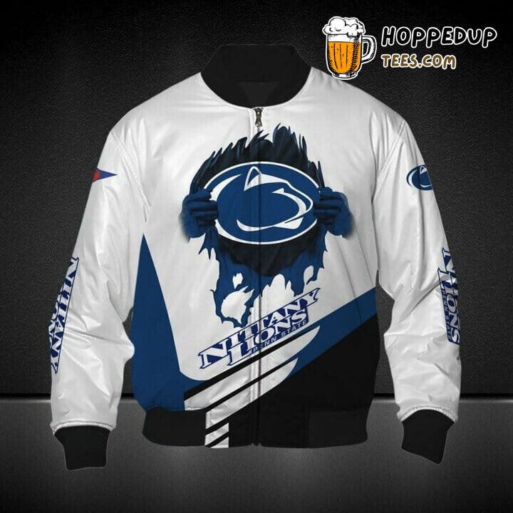 NCAA Penn State Nittany Lions White Blue Bomber Jacket