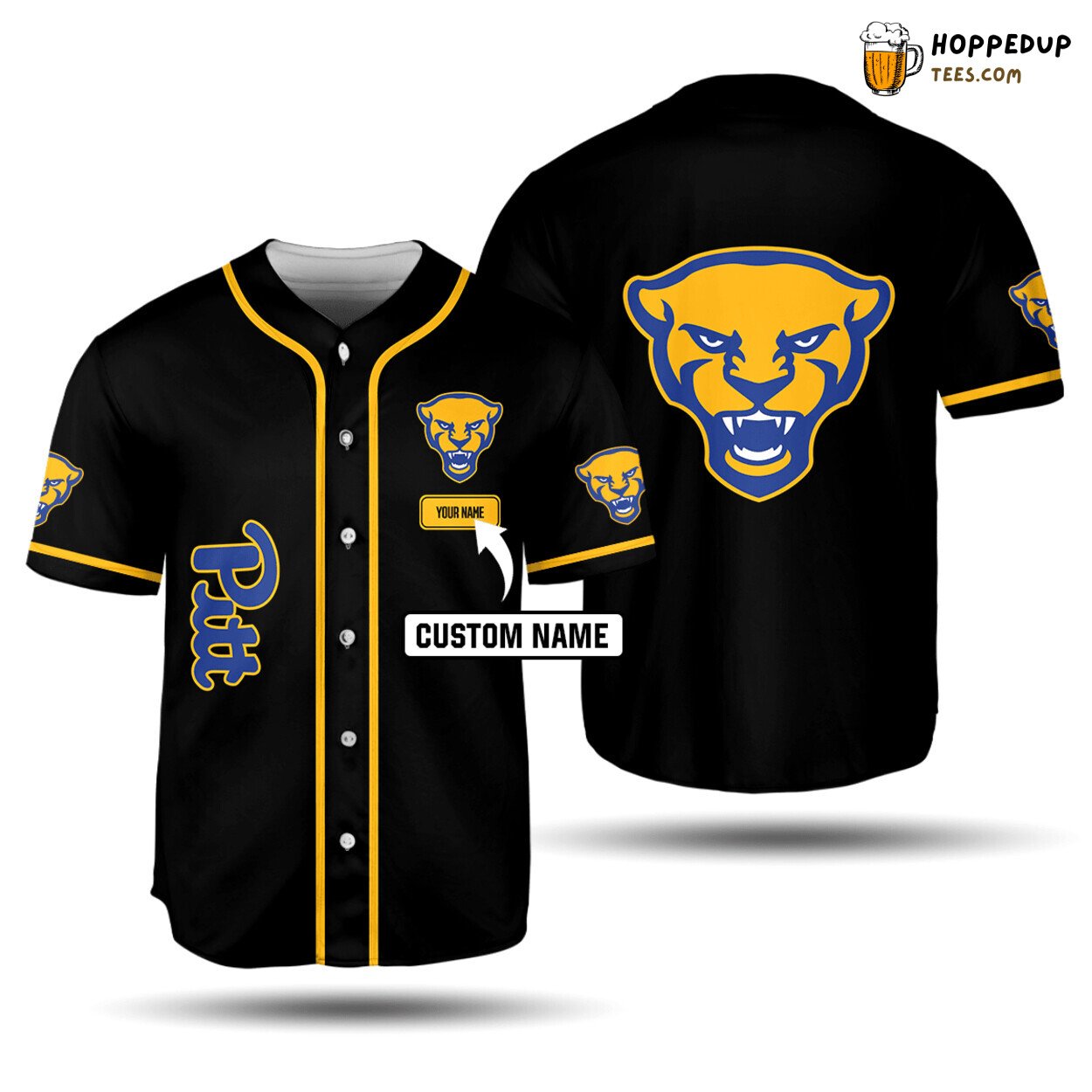 NCAA Pittsburgh Panthers Custom Name Black Baseball Jersey Unisex Shirt