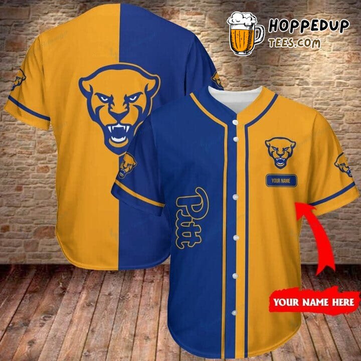 NCAA Pittsburgh Panthers Custom Name Blue Gold Baseball Jersey Unisex Shirt
