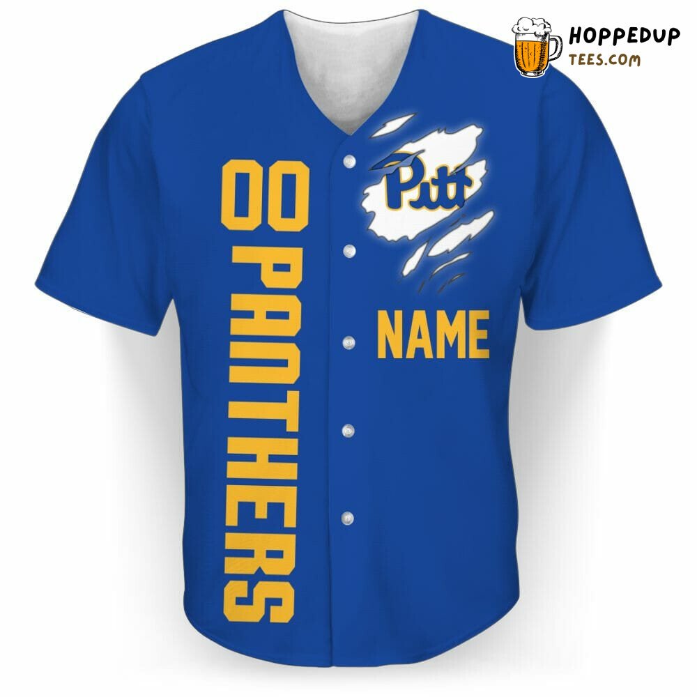 NCAA Pittsburgh Panthers Custom Name Number Blue Baseball Jersey Unisex Shirt