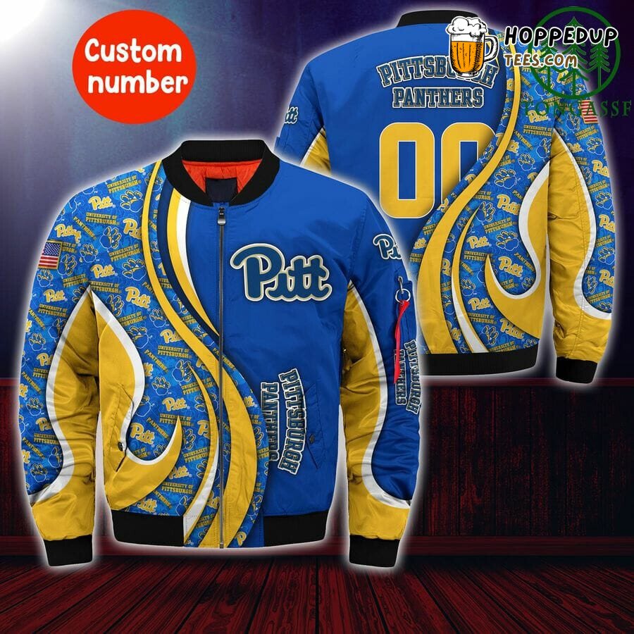 NCAA Pittsburgh Panthers Custom Number Blue Yellow Bomber Jacket