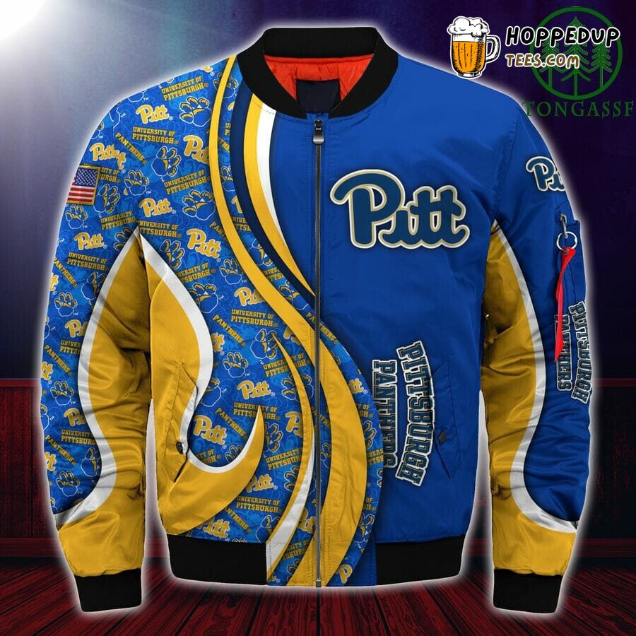 NCAA Pittsburgh Panthers Custom Number Blue Yellow Bomber Jacket