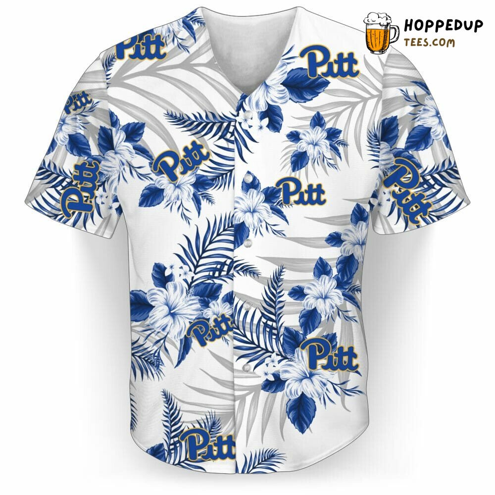 NCAA Pittsburgh Panthers White Blue Flowers Baseball Jersey Unisex Shirt