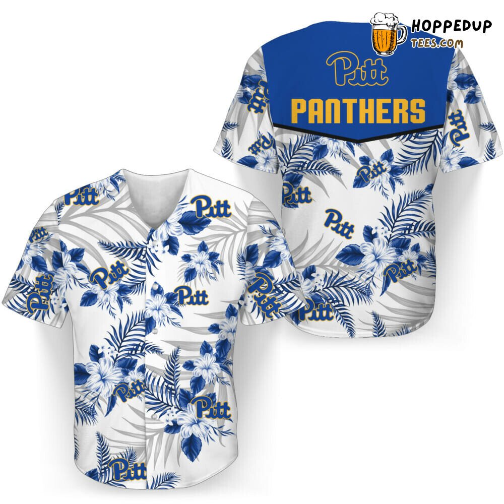 NCAA Pittsburgh Panthers White Blue Flowers Baseball Jersey Unisex Shirt
