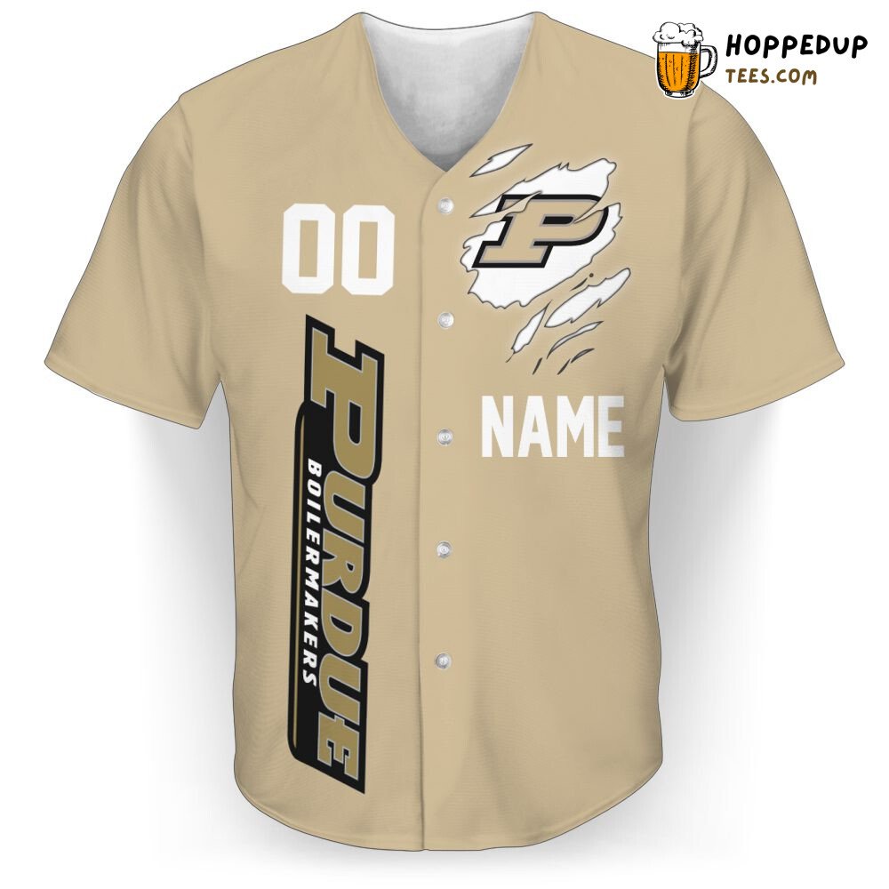 NCAA Purdue Boilermakers Custom Name Gold Scratch Baseball Jersey Unisex Shirt NCAA Purdue Boilermakers Custom Name Gold Scratch Baseball Jersey Unisex Shirt