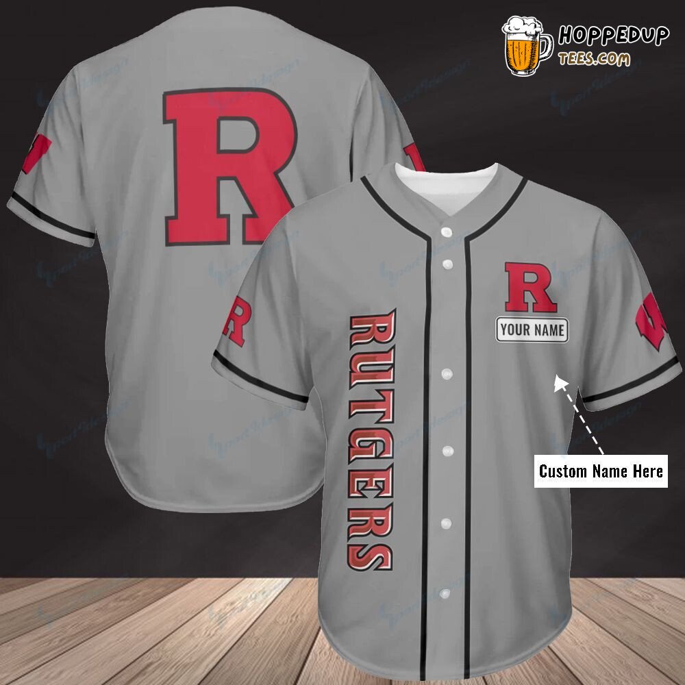 NCAA Rutgers Scarlet Knights Custom Name Grey Baseball Jersey Unisex Shirt