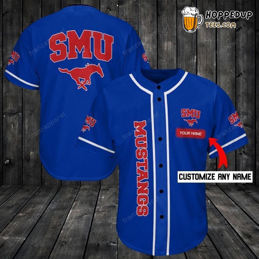 NCAA SMU Mustangs Custom Name Blue Baseball Jersey Unisex Shirt