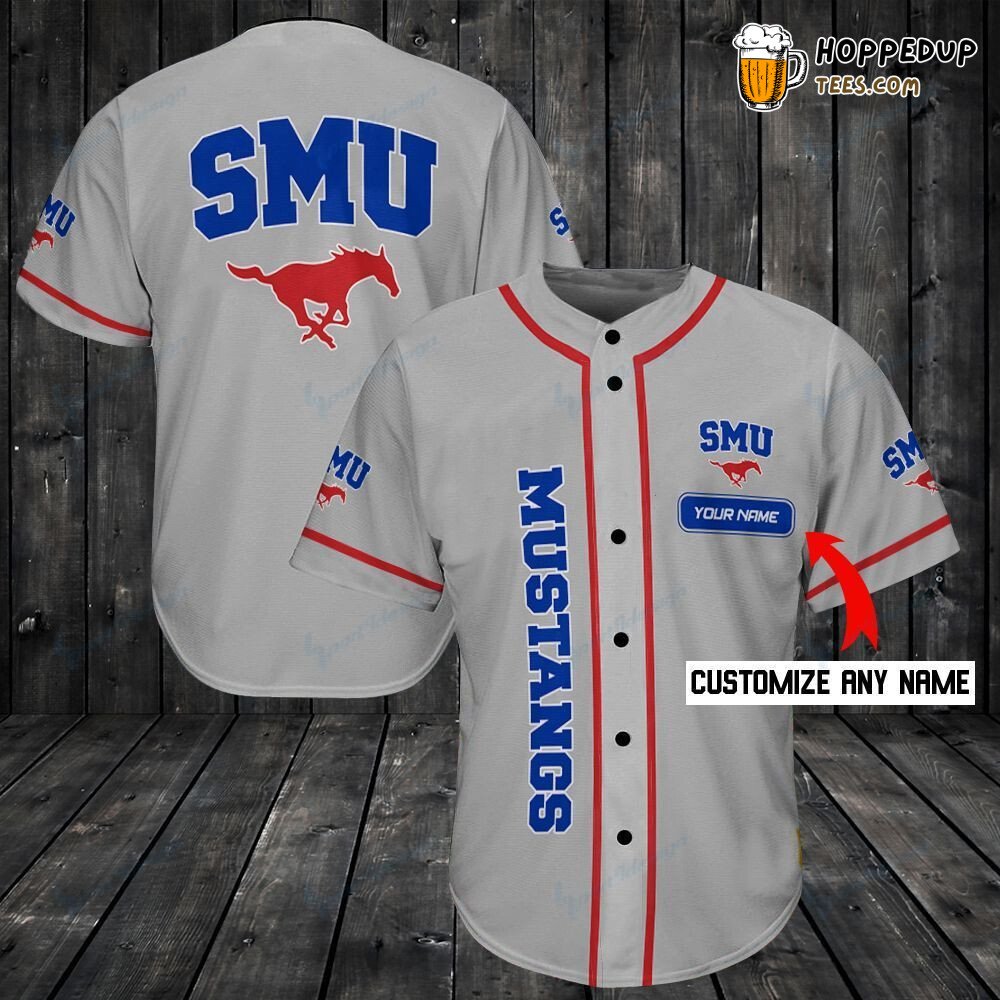 NCAA SMU Mustangs Custom Name Grey Baseball Jersey Unisex Shirt