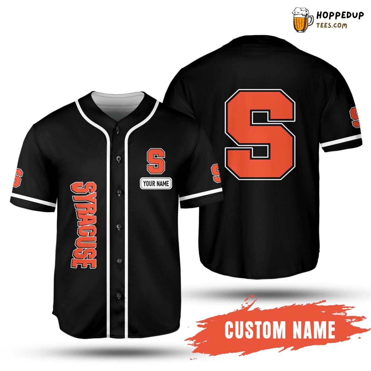 NCAA Syracuse Orange Black Custom Name Baseball Jersey Unisex Shirt