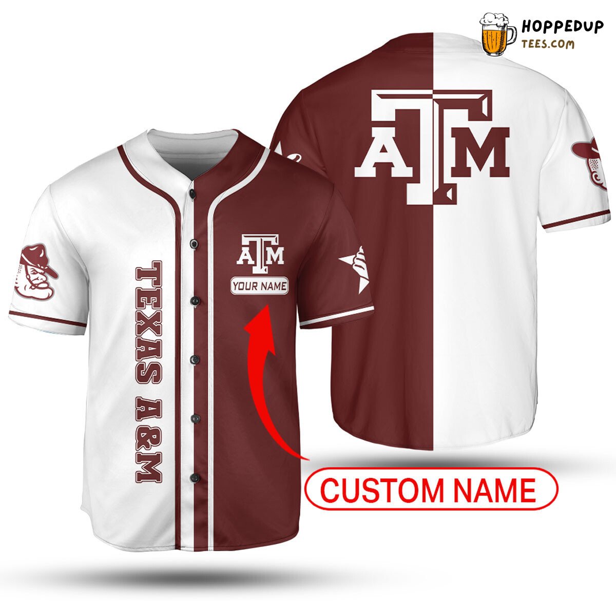 NCAA Texas A&M Aggies Custom Name Maroon White Baseball Jersey Unisex Shirt